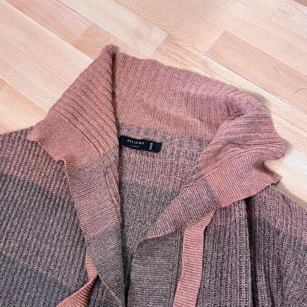 Religion London Terracotta Knit Cowl Neck Open Cardigan XS oversized neutral - Picture 6 of 8